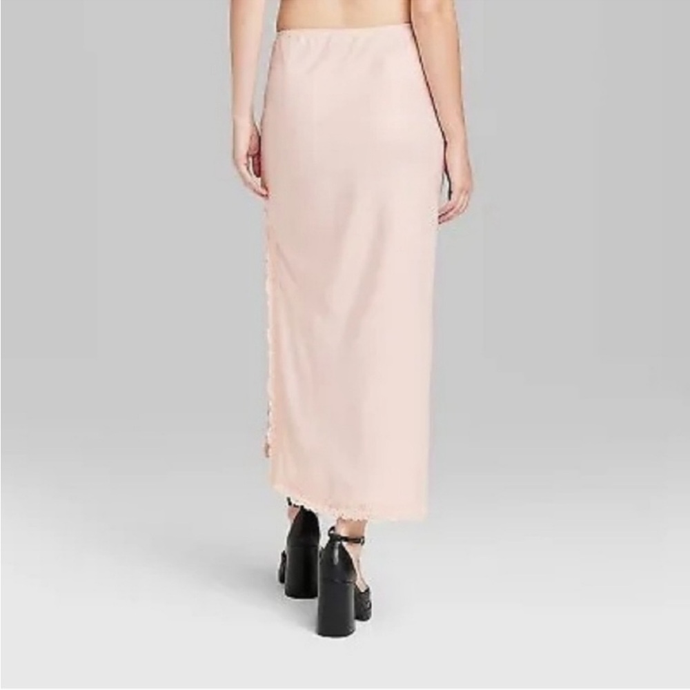 NWT size L Wild Fable Woman's Satin Lace Trim Midi Skirt ~ Pink - Picture 2 of 9